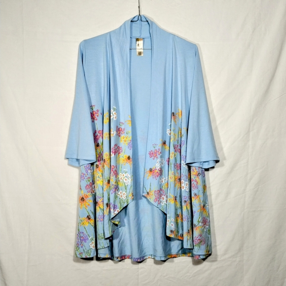 A Walk In The Park Sweaters - A Walk In The Park Blue Floral Open Front Kimono Cardigan Coastal Grandma Spring